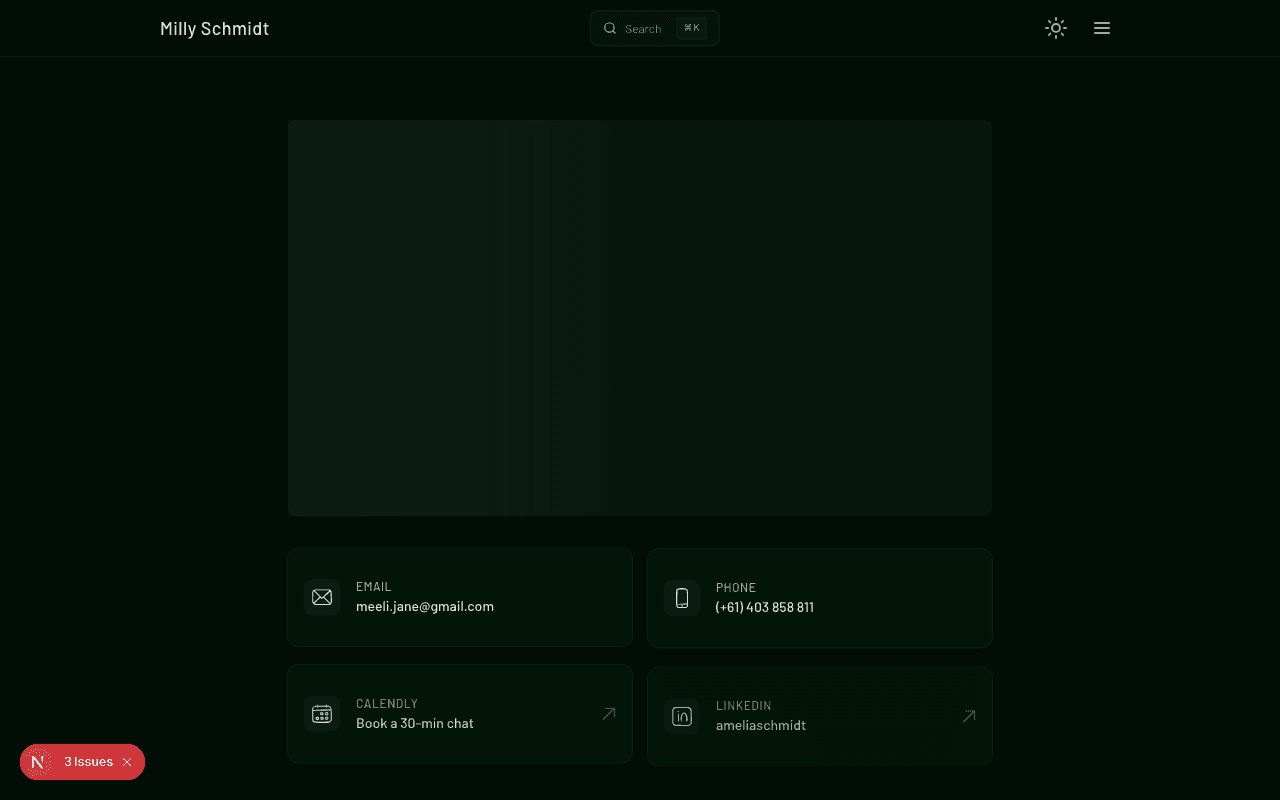 Screenshot of Contact page & bento grid